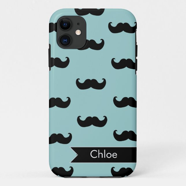 Capa Para iPhone 11 Teste padrão preto personalizado do bigode no azul (Verso)