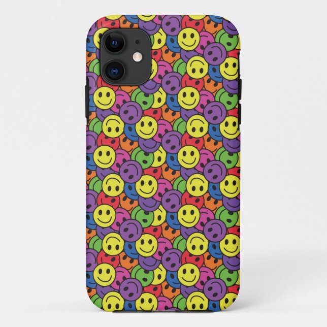 Capa Para iPhone 11 Teste padrão retro do hippy das caras (Verso)