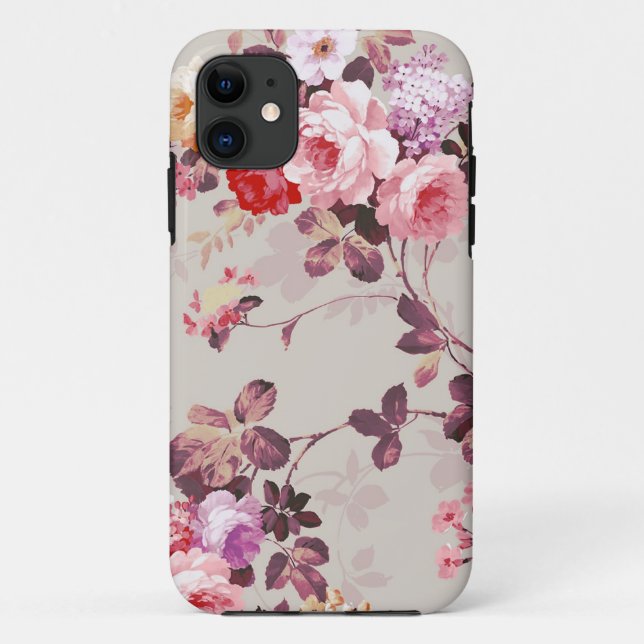 Capa Para iPhone 11 Teste padrão roxo rosa vermelha elegante dos rosas (Verso)