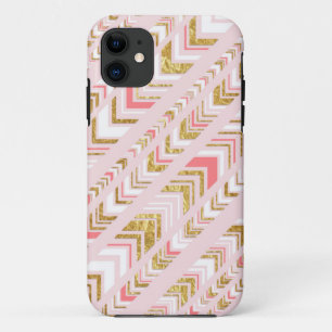 Capa Para iPhone 11 Teste padrão tribal cor-de-rosa & Dourado chique 