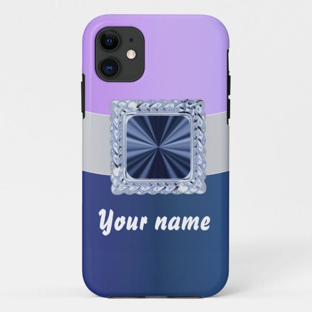 Capa Para iPhone 11 Texto personalizável Mauve e azul (Verso)