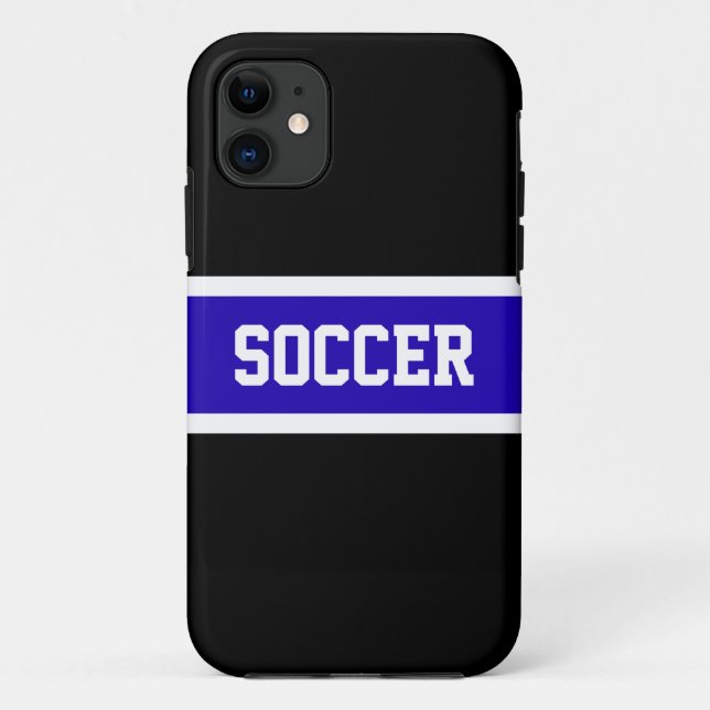 Capa Para iPhone 11 Texto "SOCCER" - Largas brancas azuis e vivas a ne (Verso)