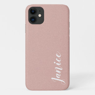 Capa Para iPhone 11 Textura de Areia Rosa Suave Adicione Seu Nome