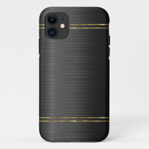 Capa Para iPhone 11 Textura de fibra de carbono preta com sotaque dour