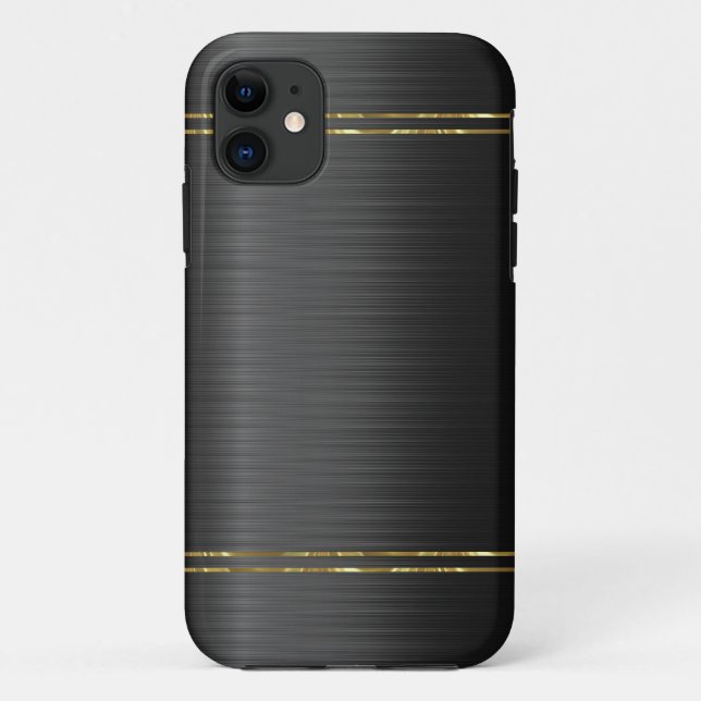 Capa Para iPhone 11 Textura de fibra de carbono preta com sotaque dour (Verso)