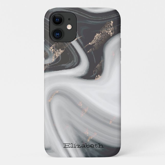 Capa Para iPhone 11 Textura de Pedra Mármore Preto Branco Frio (Verso)