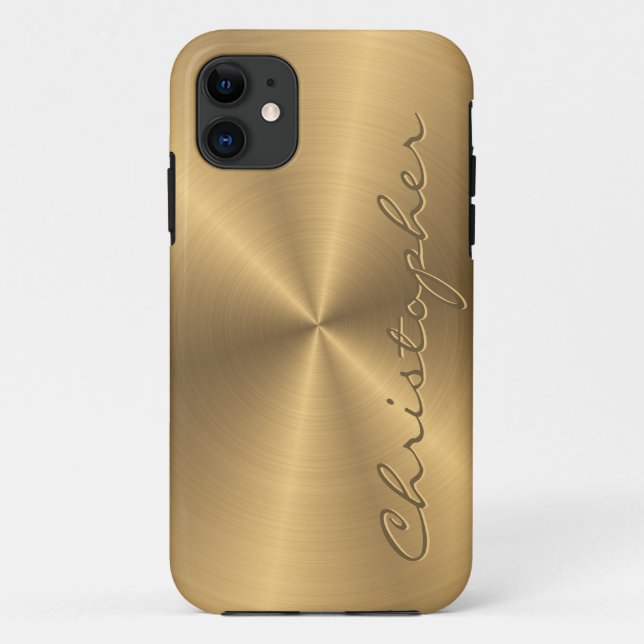 Capa Para iPhone 11 Textura radial metálica Dourado personalizada (Verso)