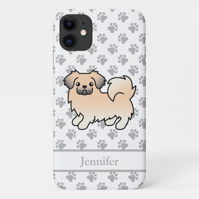Capa Para iPhone 11 Tibetan Spaniel Cartoon Sable Creme Cão & Nome (Verso)