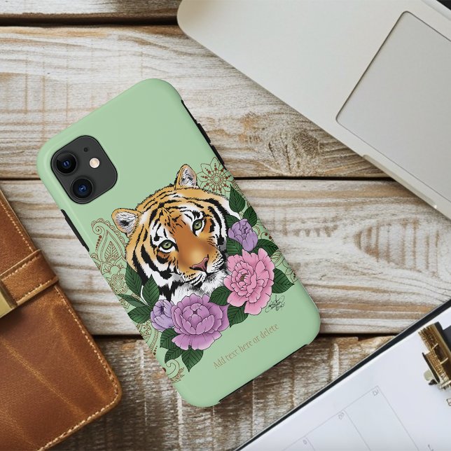 Capa Para iPhone 11 Tiger Henna Flores Púrpuras Rosa (Criador carregado)
