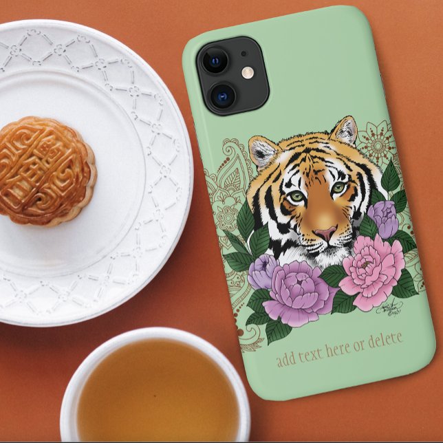 Capa Para iPhone 11 Tiger Henna Flores Púrpuras Rosa (Criador carregado)