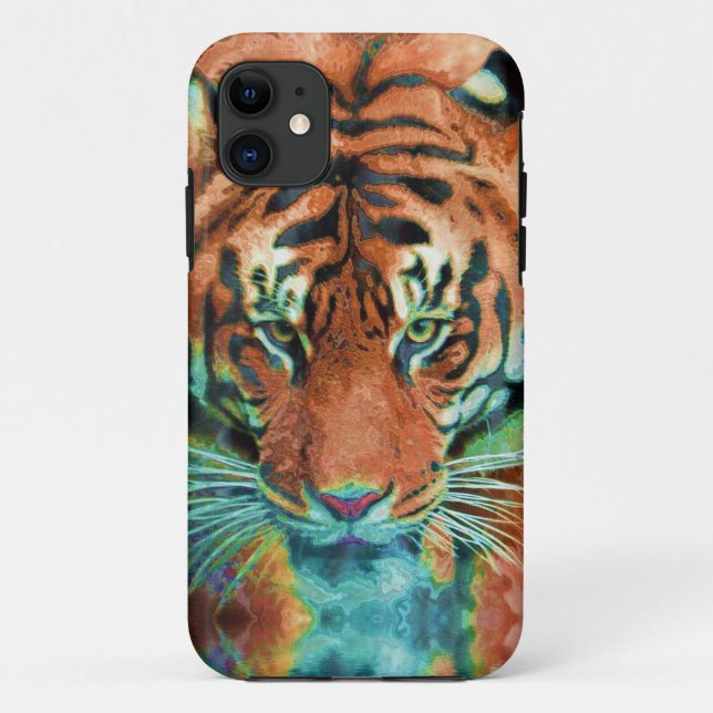 Capa Para iPhone 11 Tigre Selvagem Reflexão Grande Arte Selvagem Gato (Verso)