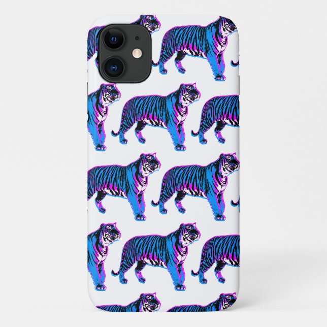 Capa Para iPhone 11 Tigres Azuis Retro dos Anos 80 (Verso)