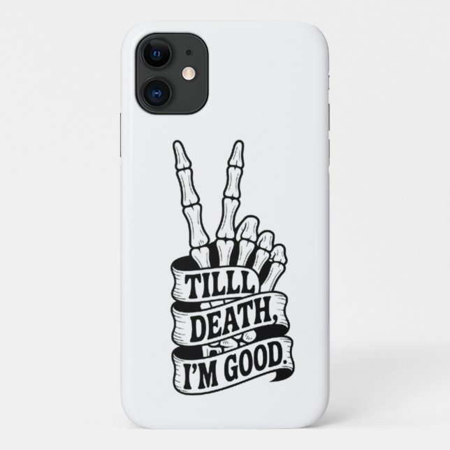 Capa Para iPhone 11 Till Death Peace Hand Skeleton  (Verso)
