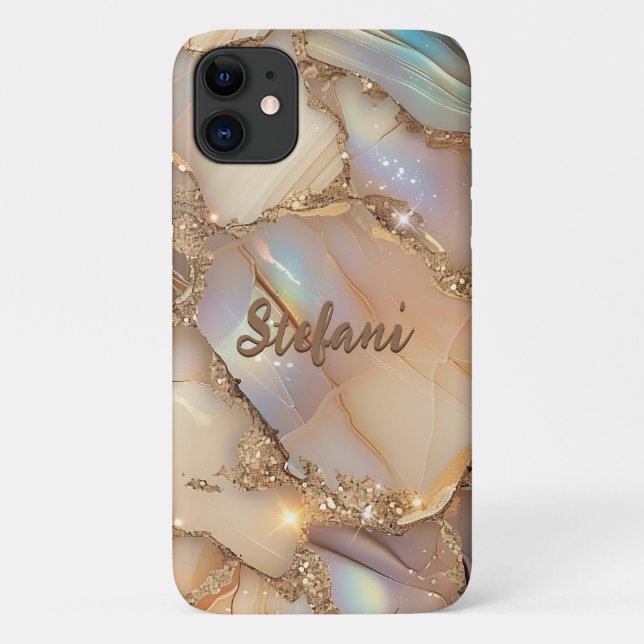 Capa Para iPhone 11 Tinta de Álcool Glitter Holográfica Elegante (Verso)