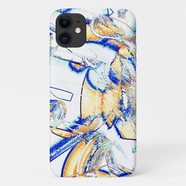 Capa Para iPhone 11 Tinta drenada, imagem com mancha laranja e azul (Verso)