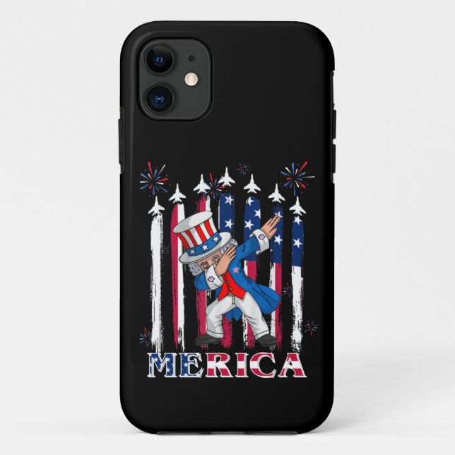 Capa Para iPhone 11 Tio Patriótico Sam Dabbing 4 de julho (Verso)