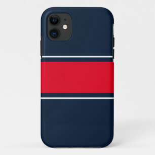 Capa Para iPhone 11 Tiras de Marinho Vermelho Branco Esportivo e Brilh