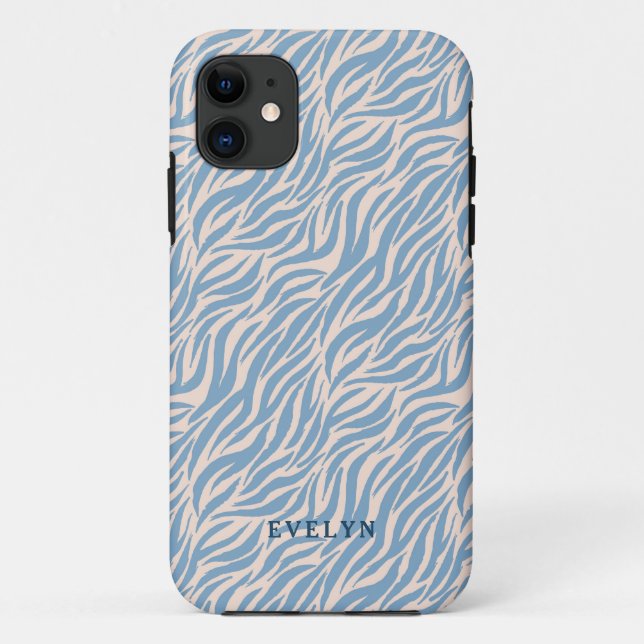 Capa Para iPhone 11 Tiras de Tigre Selvagem Azul (Verso)