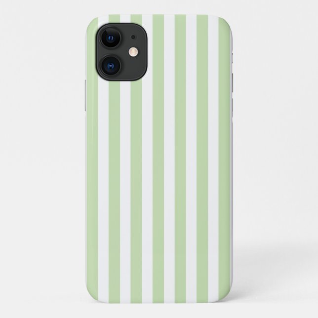 Capa Para iPhone 11 Tiras doces brancas e verdes claras (Verso)