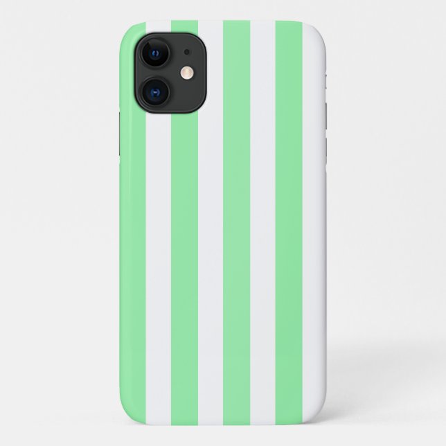 Capa Para iPhone 11 Tiras doces verdes e brancas (Verso)