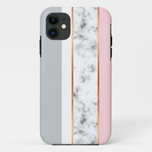 Capa Para iPhone 11 Tiras Douradas da Cinza branca Elegante
