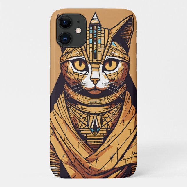 Capa Para iPhone 11 Título: Feline Mummy Mystique: Pirâmide de Gatos Q (Verso)