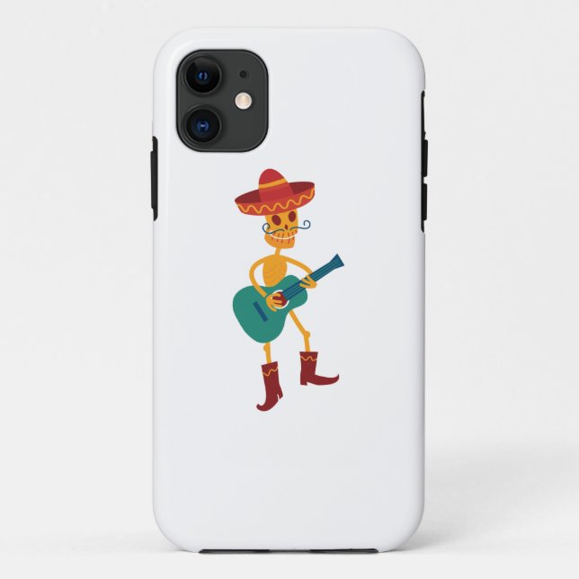 Capa Para iPhone 11 Toca violão esqueleto festivo (Verso)