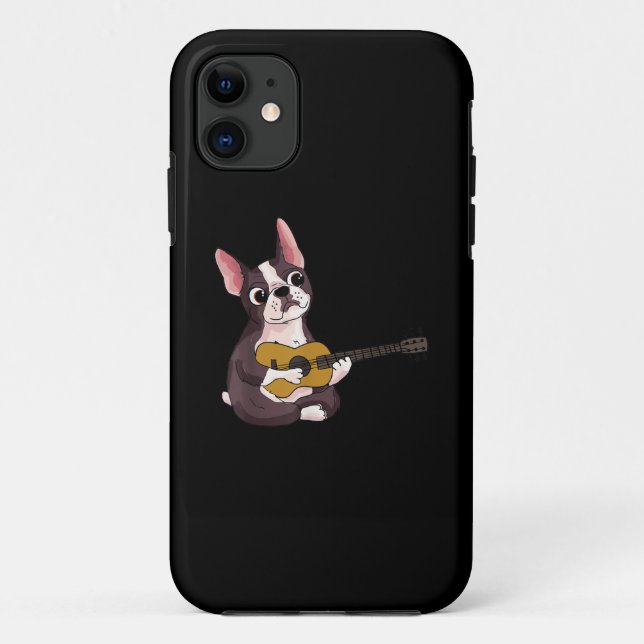 Capa Para iPhone 11 Tocando Presente do Bulldog Francês Guitarista (Verso)