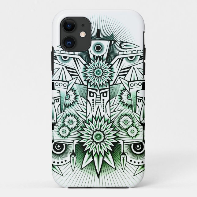 Capa Para iPhone 11 Tonalidade Verde de Design Tribal (Verso)