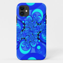 Capa Para iPhone 11 Tons Azuis, Arte Fractal Abstrata Moderna Inicial