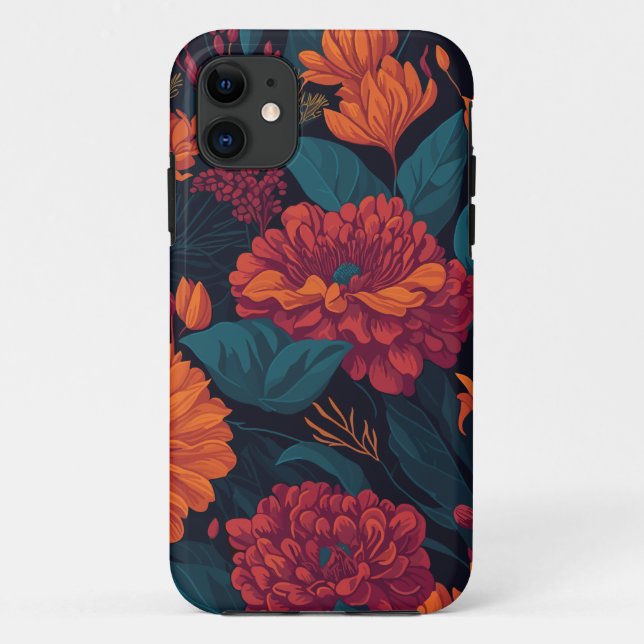 Capa Para iPhone 11 Tons quentes design floral (Verso)
