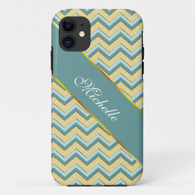 Capa Para iPhone 11 Topaz Glitter Chevron Pattern (Verso)