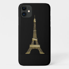 Capa Para iPhone 11 Torre Eiffel Dourada preto francês
