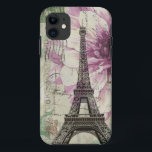 Capa Para iPhone 11 Torre Eiffel floral chique de Paris do vintage de<br><div class="desc">Decoração floral chique da casa da torre Eiffel de Paris do vintage de Boho. Acessórios home chiques da casa de campo. Decoração francesa da casa do país. Acessórios de forma de Paris.</div>