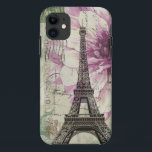 Capa Para iPhone 11 Torre Eiffel floral chique de Paris do vintage de<br><div class="desc">Decoração floral chique da casa da torre Eiffel de Paris do vintage de Boho. Acessórios home chiques da casa de campo. Decoração francesa da casa do país. Acessórios de forma de Paris.</div>