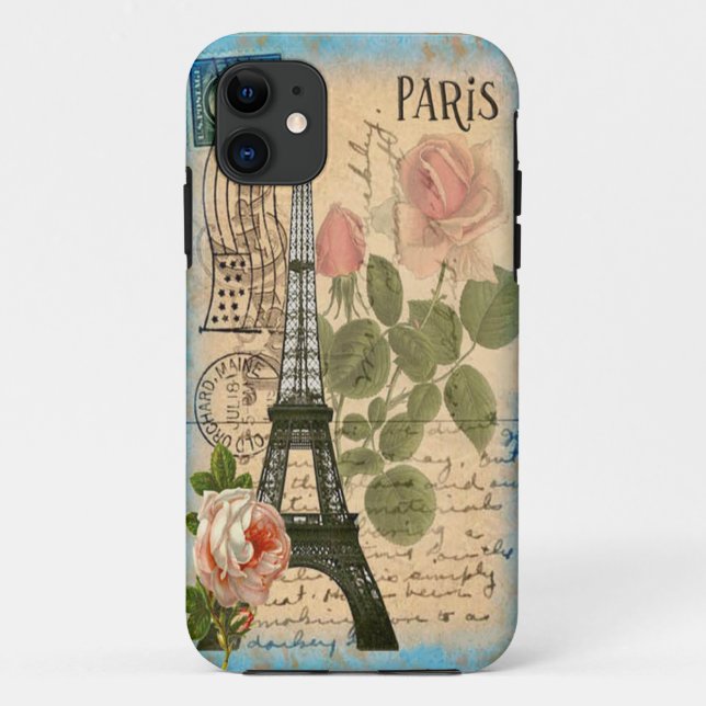 Capa Para iPhone 11 Torre Eiffel & rosas de Paris do chique (Verso)