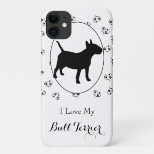 Capa Para iPhone 11 Touro Terrier Silhouette Hearts and Paw Prints