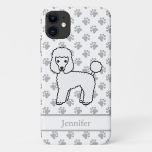 Capa Para iPhone 11 Toy Poodle Branco Cute Cartoon Cachorro e Nome