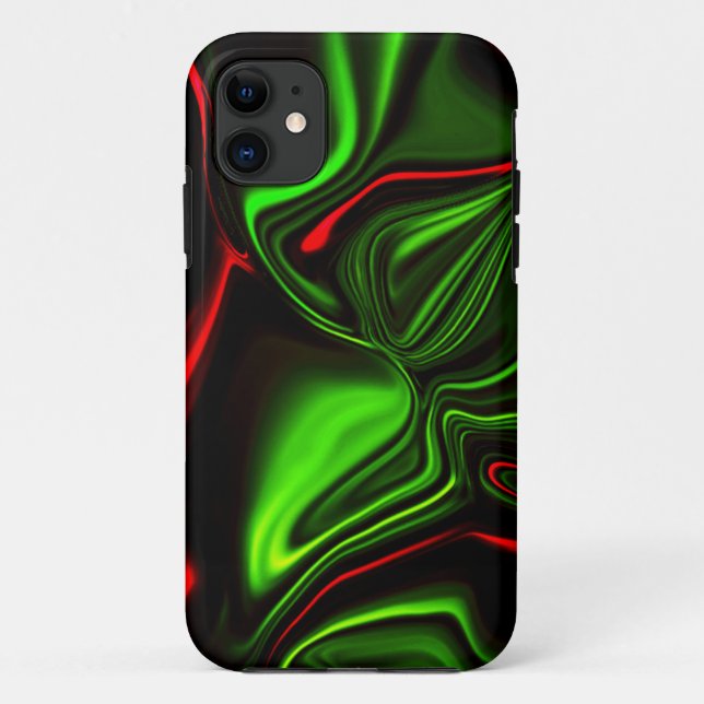 Capa Para iPhone 11 Traços curvos verdes e vermelhos sobre fundo verde (Verso)