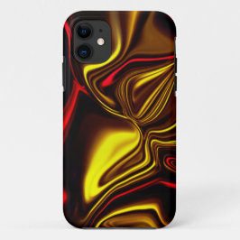 Capa Para iPhone 11 Traços curvos vermelhos e ouros com partes escuras
