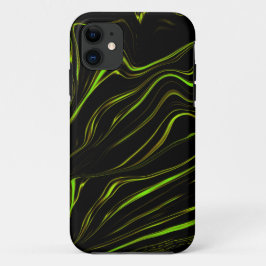 Capa Para iPhone 11 Traços de onda longos verdes sobre fundo escuro