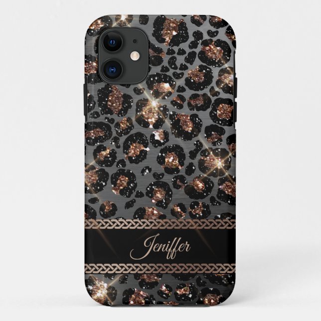 Capa Para iPhone 11 Trendy Personalizado Leopard Dourado Luminter     (Verso)