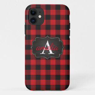 Capa Para iPhone 11 Trendy Red Black Buffalo Xadrez Seu Nome Verifica