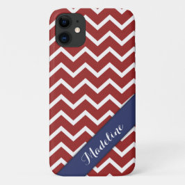 Capa Para iPhone 11 Trendy Red White Chevron Blue Ribbon