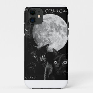 Capa Para iPhone 11 Três gatos pretos e a lua