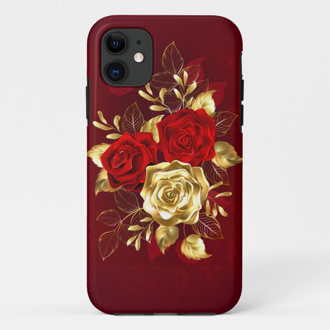 Capa Para iPhone 11 Três Rosas de joalharia (Verso)