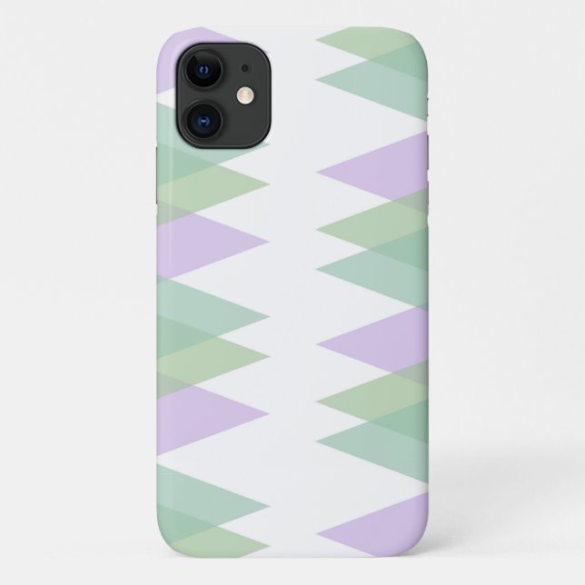 Capa Para iPhone 11 Triângulos verdes e liláticos (Verso)