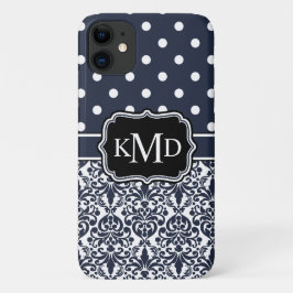 Capa Para iPhone 11 Trio Monogramed Marinho Damask
