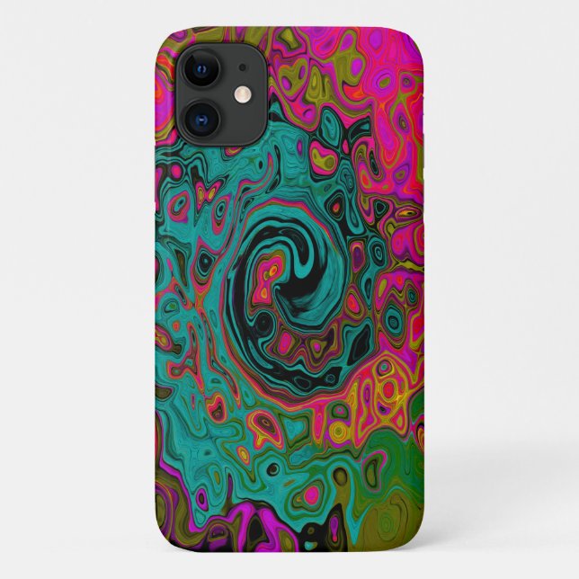 Capa Para iPhone 11 Trippy Turquoise Abstrato Retro Liquid Swirl (Verso)