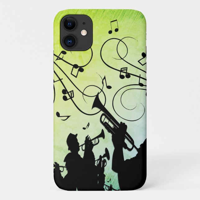 Capa Para iPhone 11 Trompet Section Green Music (Verso)